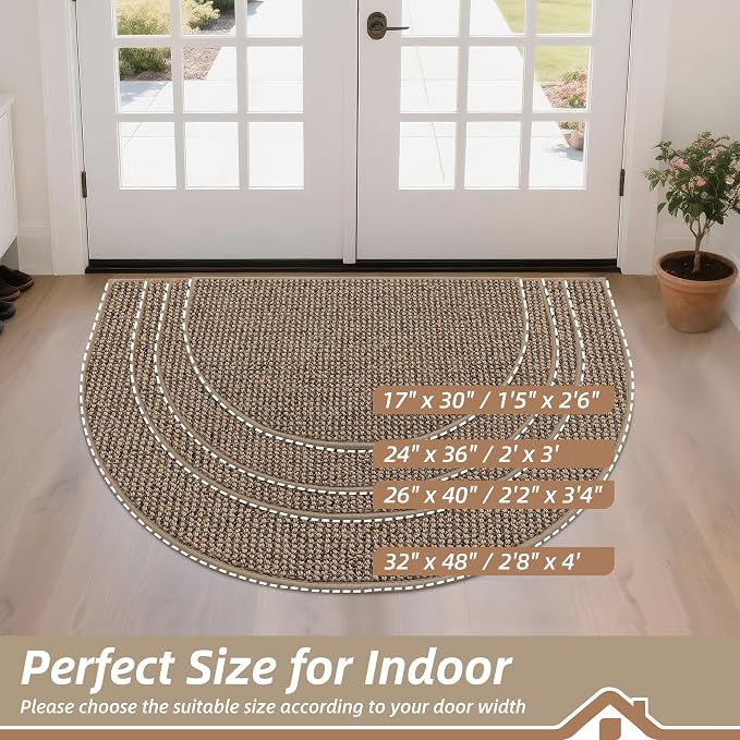 BEQHAUSE Dirt Trapper Door Mat 24" x 36" Half Circle Non-Slip Washable Doormats
