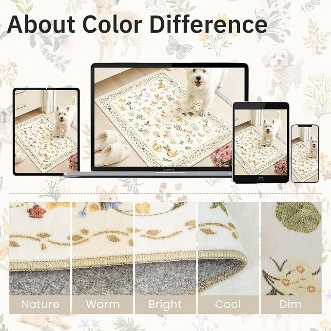 Soalmost Dog 6x9 Area Rugs for Living Room, Machine Washable Animal Floral