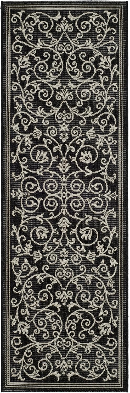 SAFAVIEH Washable Rug Outdoor Courtyard Collection - 2'3" x 10' Runner, Black & Sand, Non-Shedding & Easy Cleaning, Ideal for Patio, Entryway, Mudroom, Hallway, Kitchen (CY2098-3908)