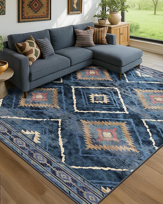 BESTSWEETIE Area Rug 8x10 Rug Machine Washable Non-Slip Low Pile Print Pattern