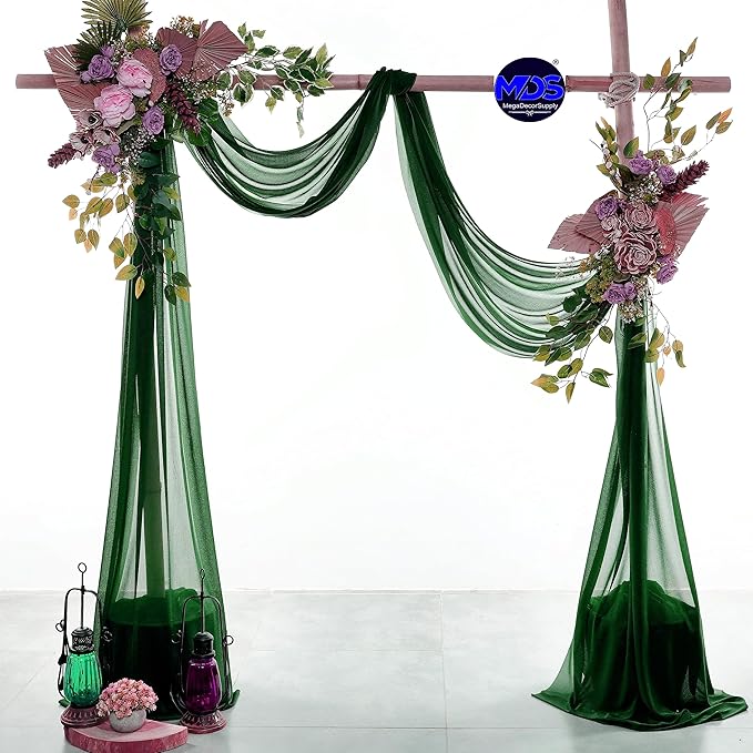 MDS Halloween Chiffon Draping Fabric - 2 Panel, 30" Wide x 30ft Long - Sheer Spooky Arbor & Canopy Drapery for Haunted House Backdrops, Party Ceilings, DIY Costumes & Themed Events - Hunter Green (Pack of 2)