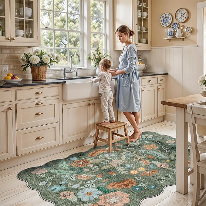 4x6 Living Room Area Rugs: Washable Farmhouse Nursery Kitchen Floral Rugs