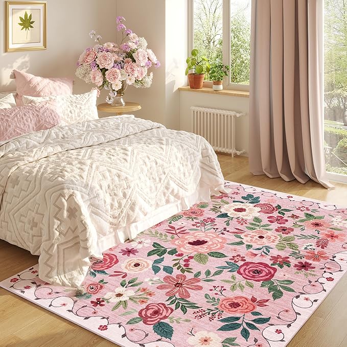 DUKINO 4x6 Area Rug, Floral Rugs