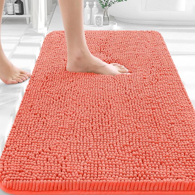 OLANLY Bathroom Rugs 35x24, Extra Soft Absorbent Chenille Bath Rugs, Rubber