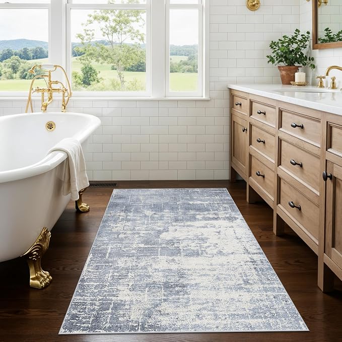 Washable 3x4 Kitchen Area Rugs: Abstract Stain-Resistant Sink Rug Non-Slip