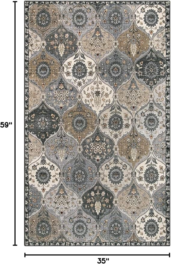 Lahome Moroccan Trellis Washable Area Rugs, 3x5 Rug