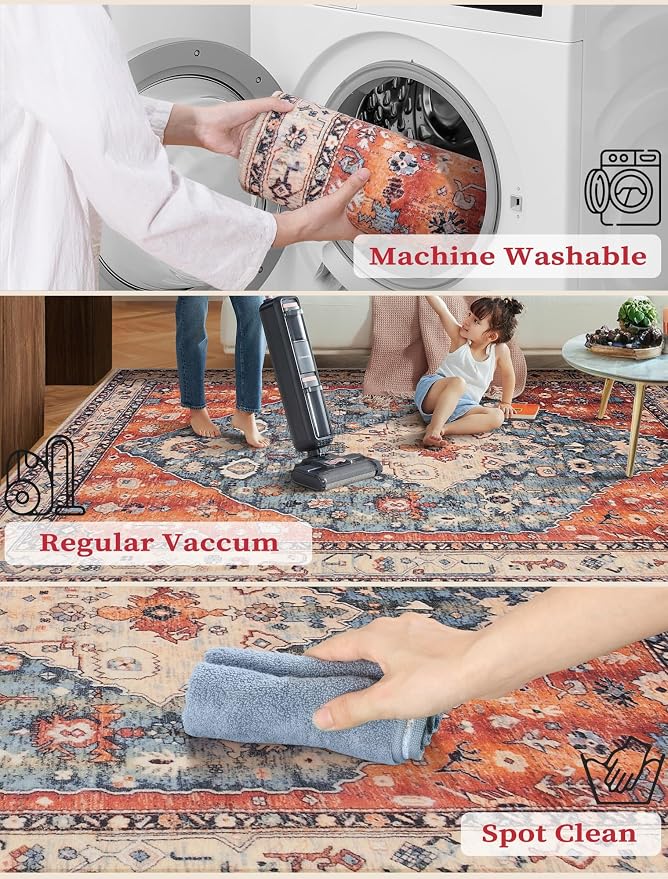 SERISSA Runner Rug for Hallways, 3x8 Washable Non Slip Kitchen Runner Rug