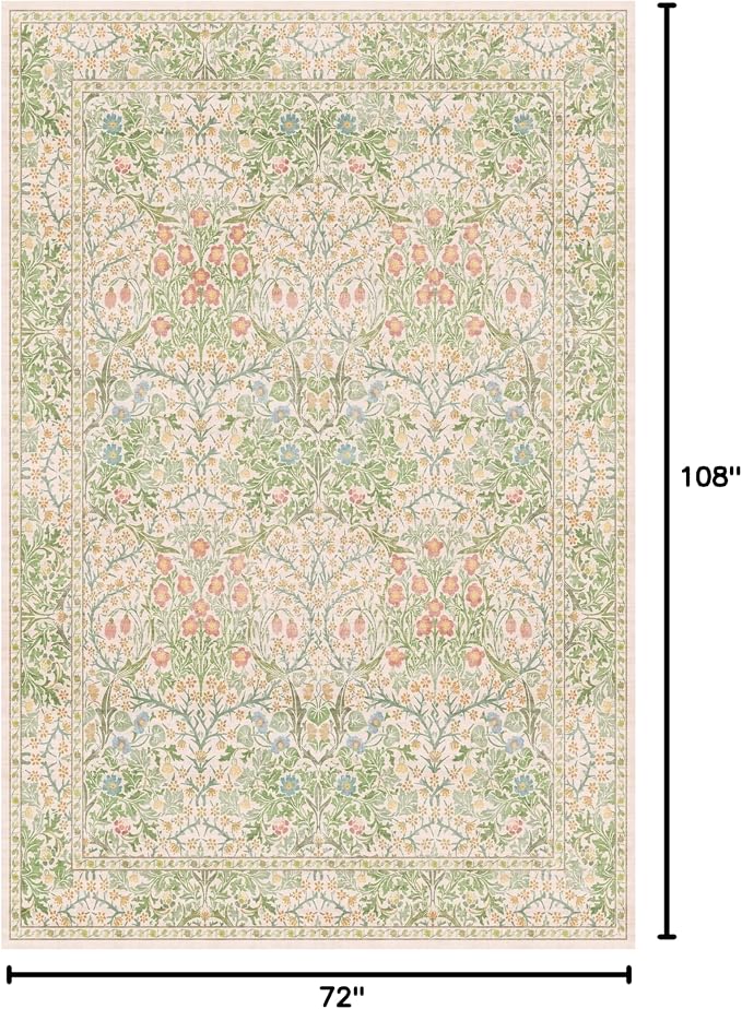 Beige Green 6x9 Washable Area Rugs