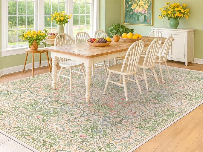 Beige Green 6x9 Washable Area Rugs