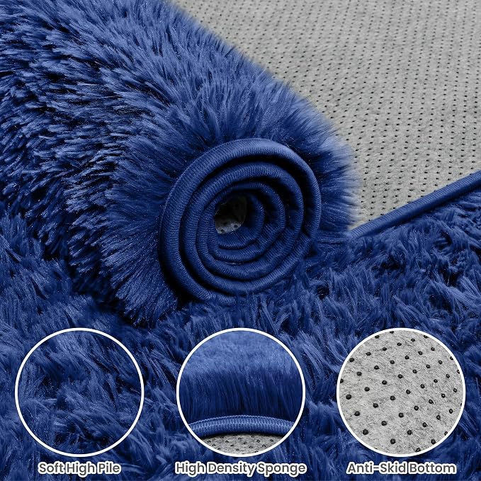 6x9 Area Rugs for Living Room Rug: Soft Fluffy Shag Navy Blue Rugs for Bedroom