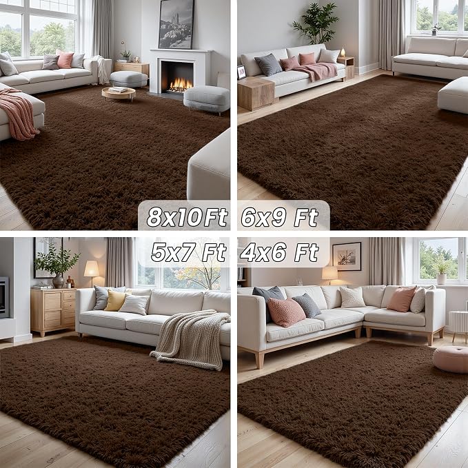 6x9 Area Rugs for Living Room Rug: Soft Fluffy Shag Brown Rugs for Bedroom