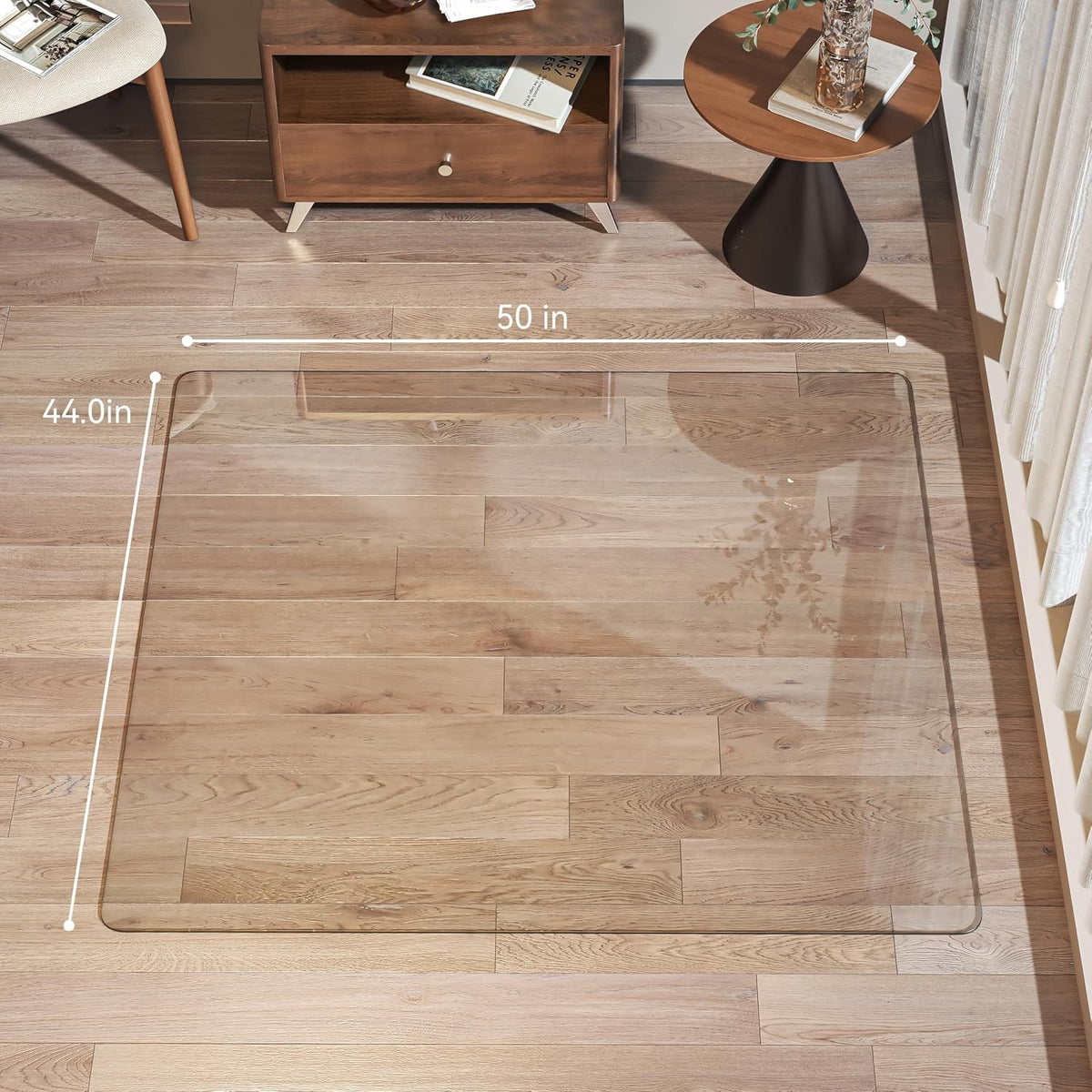 Tempered Glass Office Chair Mat, 50" x 44" Transparent Chair Mat, Heavy Duty 1,000lb, Round Corner Polished Edge, Glides Smoothly, Easy Clean, Protector Mats for Home Hardwood Floors Carpet