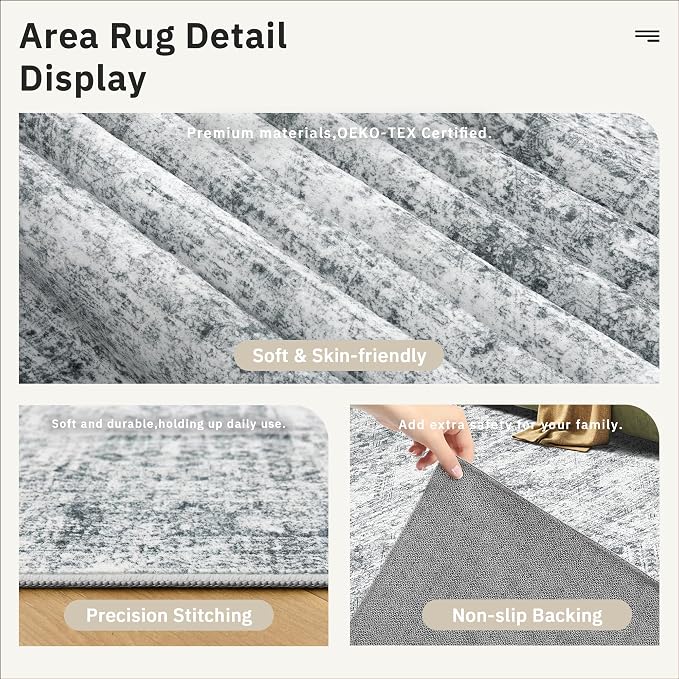 Soalmost Area Rug 10x12 Vintage Washable Living Room Large Gray Carpet Non Slip