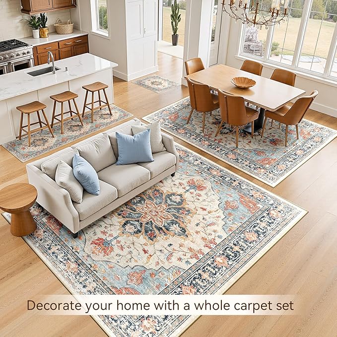 RELEANY Area Rugs 5'x7' Washable Non-Slip, Floral Vintage Distress Medallion