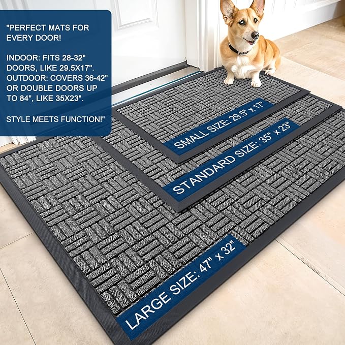 OLANLY Front Door Mat Outside Entrance 47x32, Heavy Duty Sturdy Natural Rubber