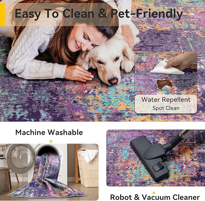 RELEANY Washable Area Rugs 4ft Non-Slip Modern Abstract Soft