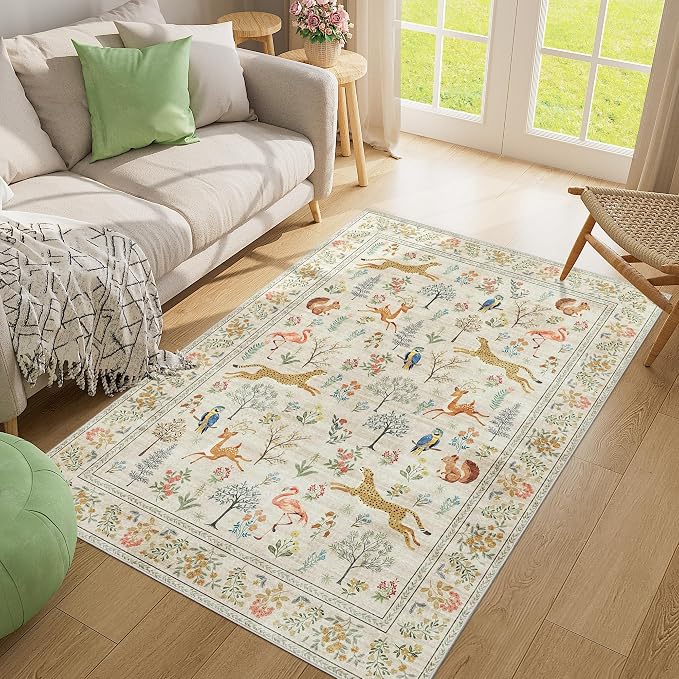 DUKINO 4x6 Rug, Washable Animal Area Rug
