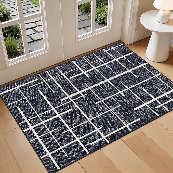 3x5 Washable Rug, Modern Distressed Stripe, Small Area Rug Non Slip, Woven Thin