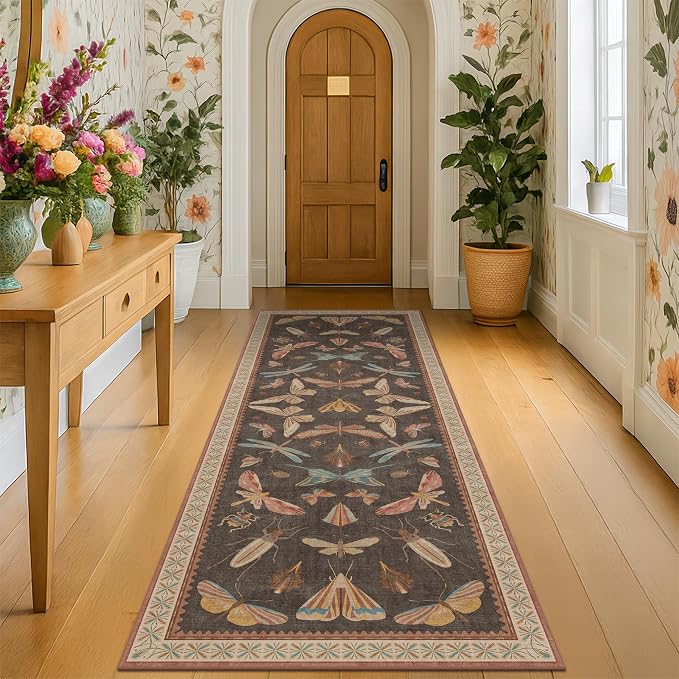 Brown 2x5 Entryway Runner Rug, Washable Non Slip Carpet