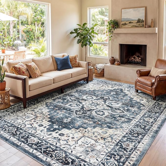 AMADA HOMEFURNISHING 8x10 Washable Area Rug, Low-Profile