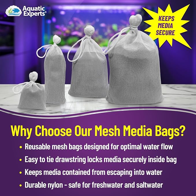 Aquatic Experts Fine Aquarium Media Bag, Durable Drawstring Bags