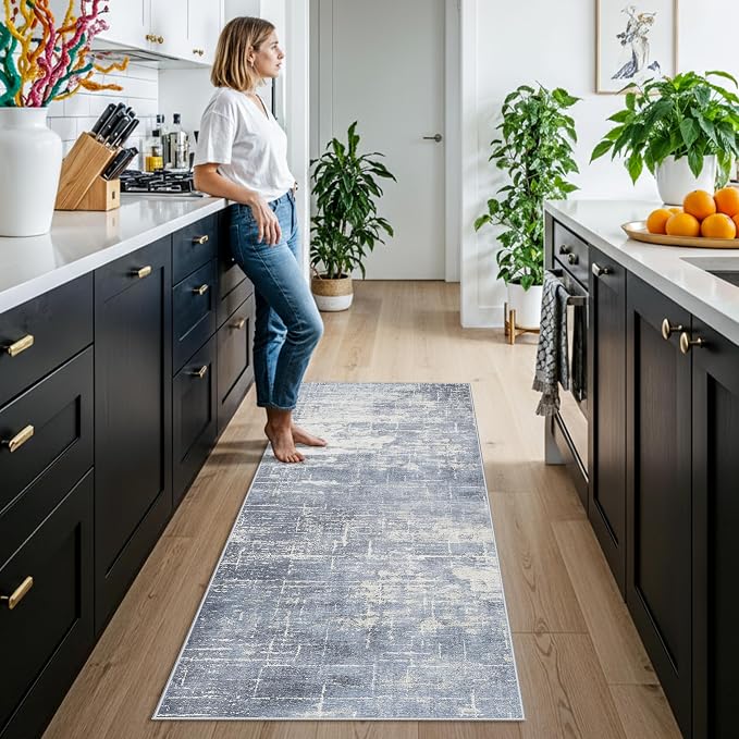 2x6 Non-Slip Entryway Area Rugs: Washable Stain Resistant Kitchen Carpet Low