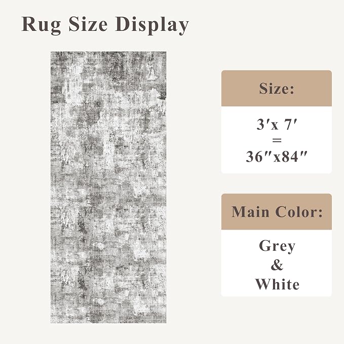 3x7 Washable Non-Slip Kitchen Runner Rug – Modern Abstract Neutral Beige & Gray
