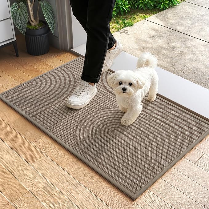 Front Door Mat 17''x30'', Absorbent Dirt Resist Washable Non Slip Low-Profile