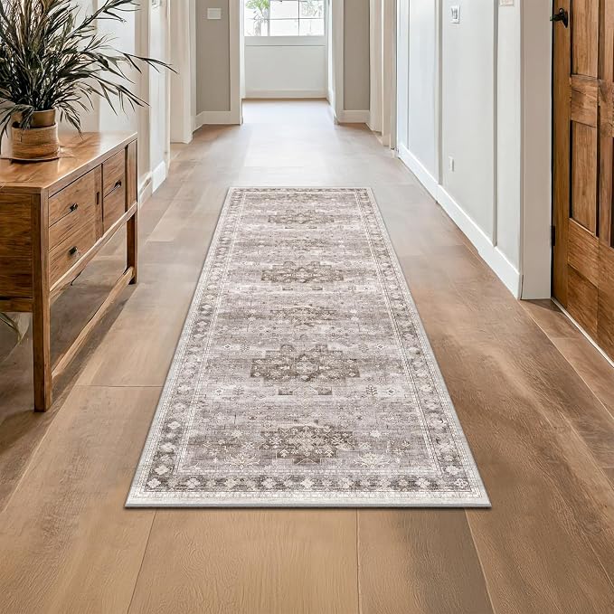 Hazo Haus Boho 2x7 Long Runner, Neutral Farmhouse Hallway Rug, Small Throw