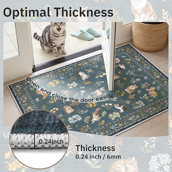 Soalmost Cat 6x9 Area Rugs for Living Room, Machine Washable Animal Floral