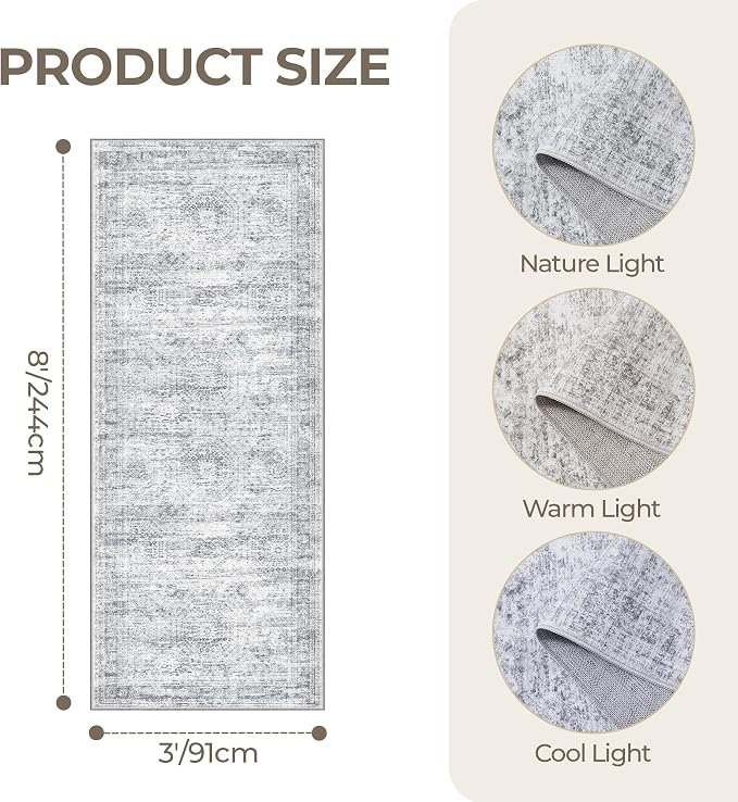 3x8 Runner Rug Non Slip Washable