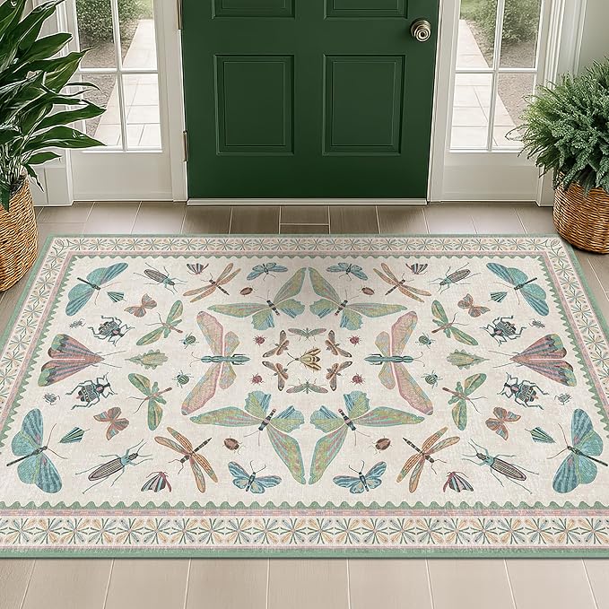 Washable Sage Green Large Entryway Rug, 3x5 Area Rugs