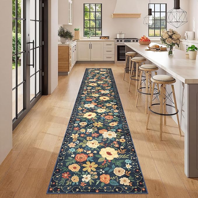 DUKINO 2x12 Washable Runner Rug, Ultra Soft Floral Runner Rug