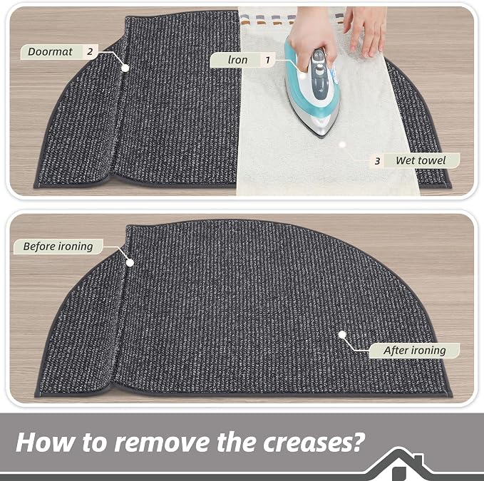 BEQHAUSE Dirt Trapper Door Mat 24" x 36" Half Circle Non-Slip Washable Doormats