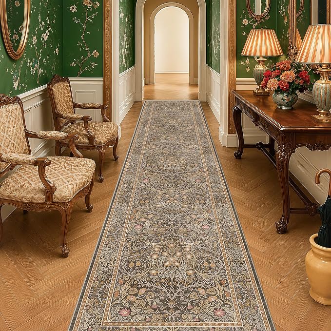 Brown Washable 3x16 Extra Long Runner Rug