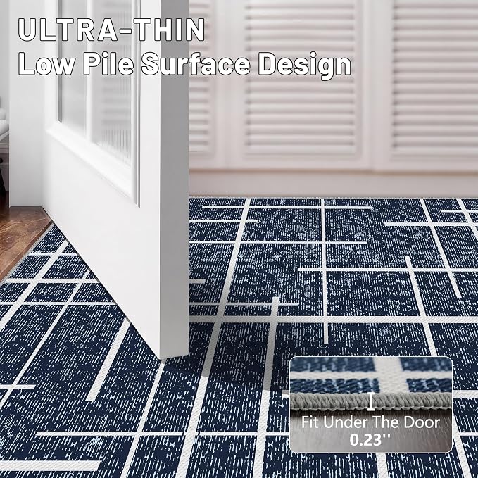 Non Slip Hallway Runner Rug 2.6x12, Modern Distressed Stripe, Washable Extra