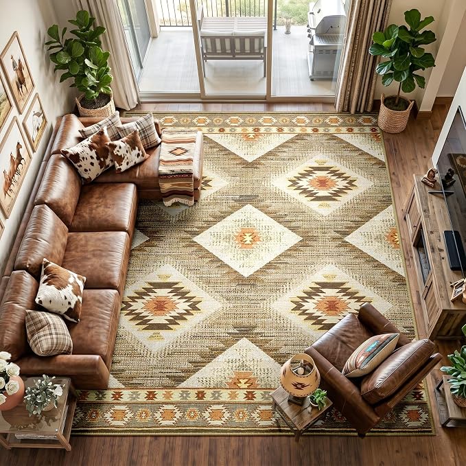 BESTSWEETIE Area Rug 9x12 Machine Washable Non-Slip Low Pile Print Pattern
