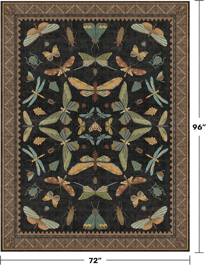Dark 6x8 Insect Area Rug for Living Room