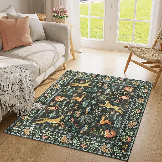 DUKINO 4x4 Square Area Rug for Entryway, Lightweight Animal Print Washable Rug