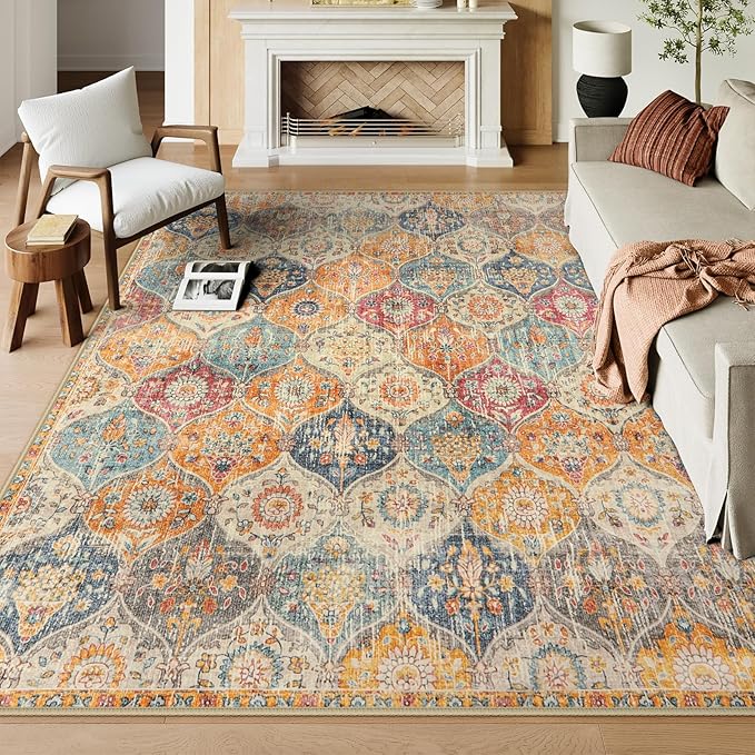 Lahome Moroccan Washable Area Rugs 9x12 Living Room, Soft 9x12 Area Rug