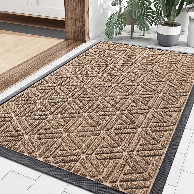 Smiry Front Door Mat Outside Entrance, Heavy Duty Sturdy Natural Rubber Doormat