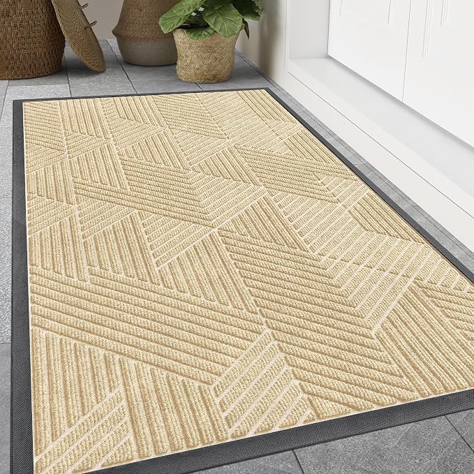 Smiry Front Door Mat Outside Entrance, Heavy Duty Sturdy Natural Rubber Doormat