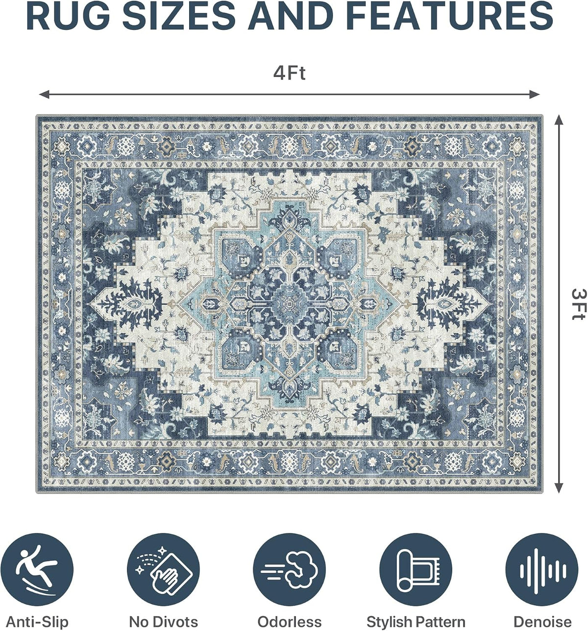 36"x48" Office Chair Mat for Hardwood Floor, Non-Slip Washable Navy