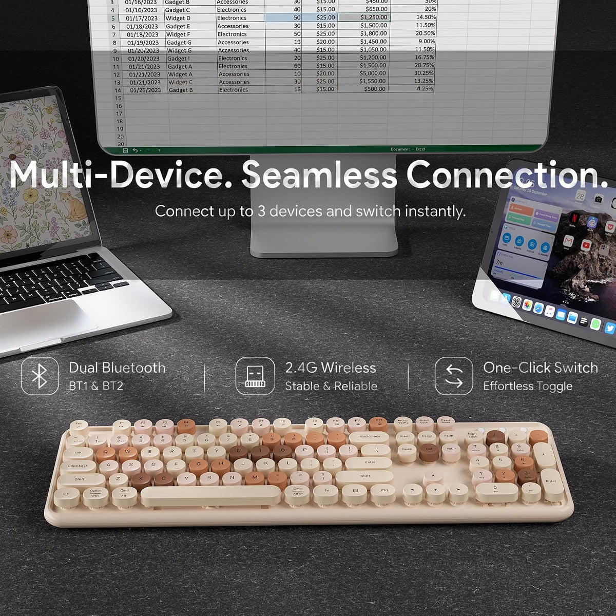 Colorful Wireless Bluetooth Keyboard (Milk-Tea Colorful)