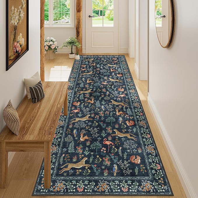 DUKINO 3x8 Washable Runner Rug, Low Pile Animal Print Non Slip Long Runner Rug