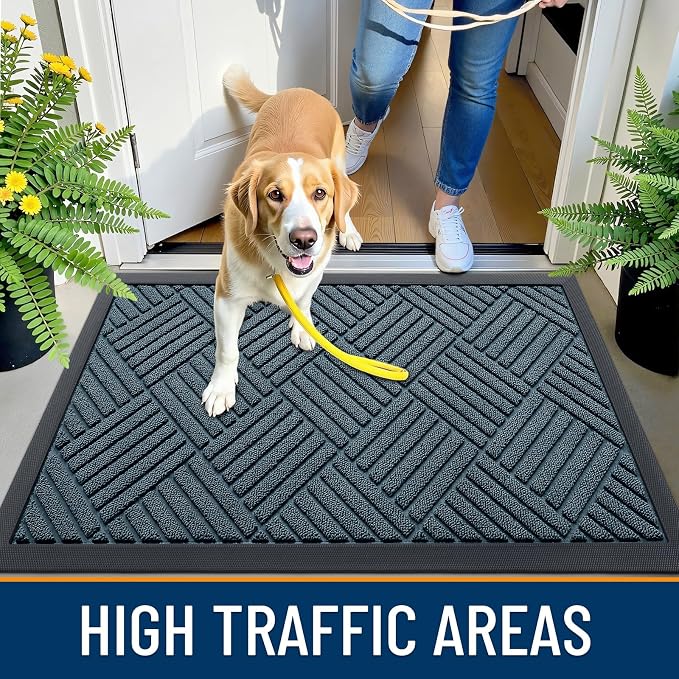 OLANLY Front Door Mat Outside Entrance 47x32, Heavy Duty Sturdy Natural Rubber