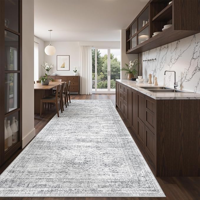 4x12 Runner Rug for Hallway, Low-Pile Wide Runner for Entryway, Long Washable