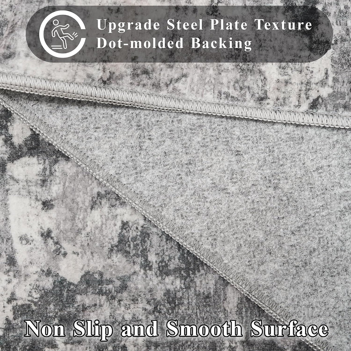 4x4 Rug Square Washable for Entryway: Non Slip Abstract Area Rug Black Grey