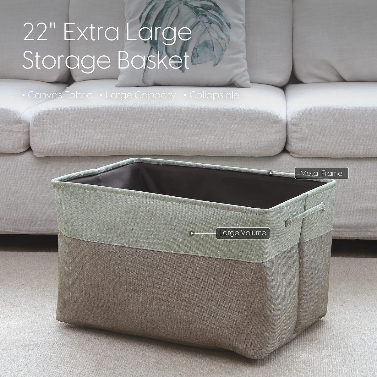 Sea Team Oversized Rectangle Canvas Open-Top Storage Baskets, 3-Pack