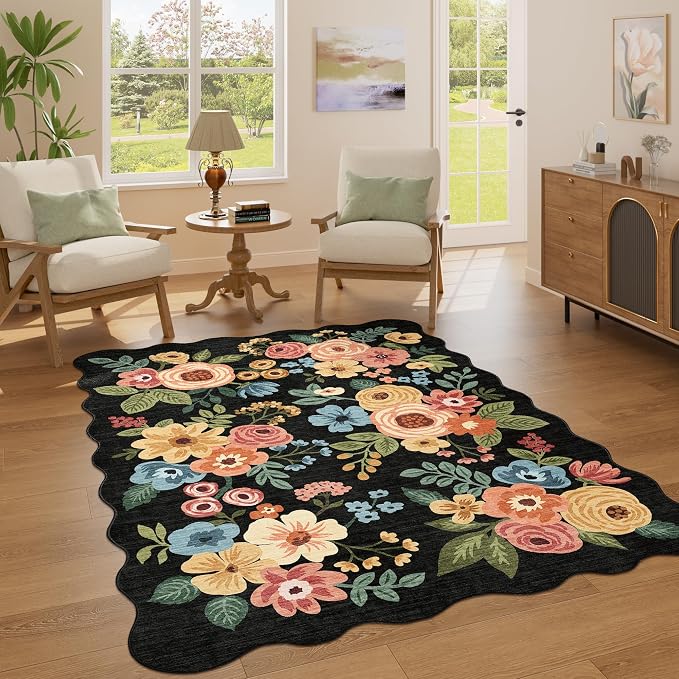 DUKINO 4x6 Area Rug, Floral Non-Slip Indoor Washable Rug